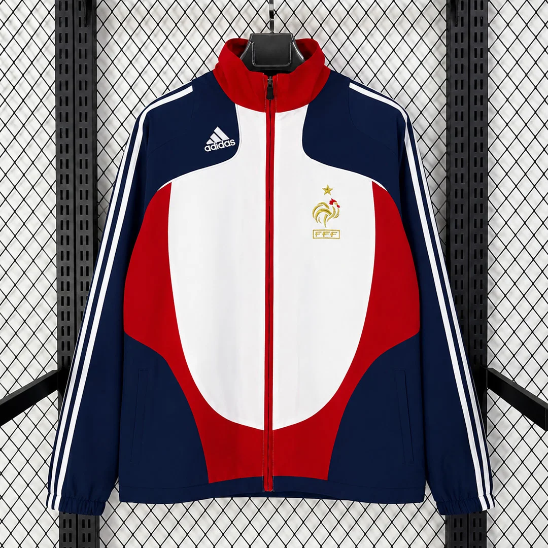 2007-08 France White Blue Retro Windbreaker