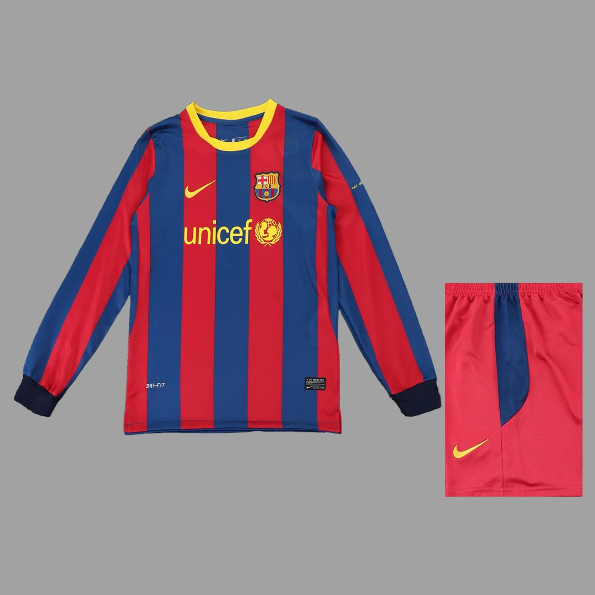 10/11 Barcelona Home Long Sleeve Kids Retro Soccer Jersey Size 16-28
