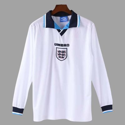 1996 England Home Long Sleeve Retro Soccer Jersey
