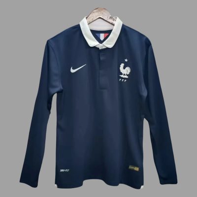 2014 France Home Long Sleeve Retro Soccer Jersey