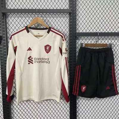25/26 Liverpool Away Long Sleeve Kids Soccer Jersey Size 16-28