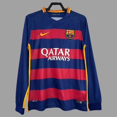 15/16 Barcelona Home Long Sleeve Retro Soccer Jersey