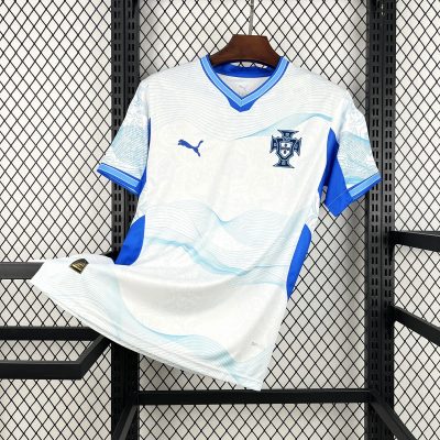 2026 Portugal Special Edition Soccer Jersey Predominantly White Design With Blue Accents and Ocean-