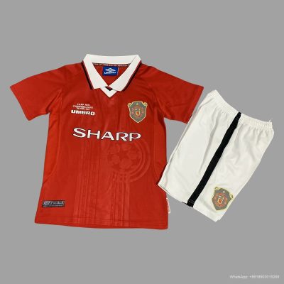 98/99 Manchester United European Home kids retro soccer jersey Size 16-28