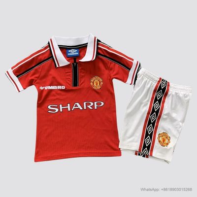 98/99 Manchester United home kids Retro soccer jersey size 16-28