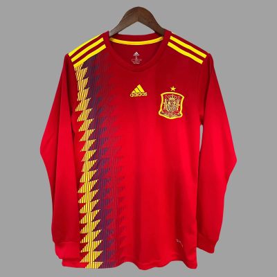 2018 Spain Home Long Sleeve Retro Soccer Jersey