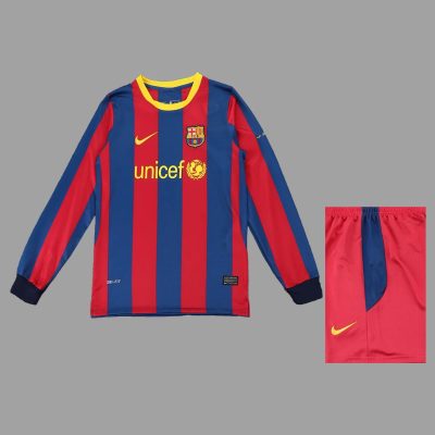10/11 Barcelona Home Long Sleeve Kids Retro Soccer Jersey Size 16-28