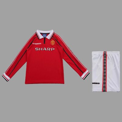 98/99 Manchester United Home Kids Long Sleeve Retro Soccer Jersey Size 16-28
