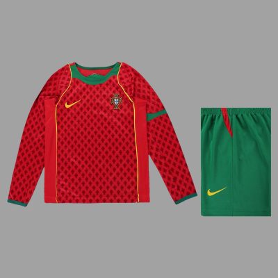2004 Portugal Home Long Sleeve Kids Retro Soccer Jersey Size 16-28