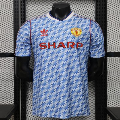 25/26 Manchester United Vintage-Style 90/92 Blue Player Version Soccer Jersey