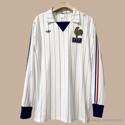 80/82 France away long sleeve retro soccer jersey