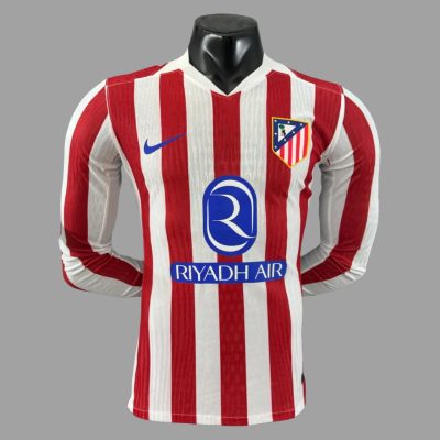 25/26 Atletico Madrid Home Player Version Long Sleeve Soccer Jersey