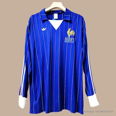80/82 France home long sleeve retro soccer jersey