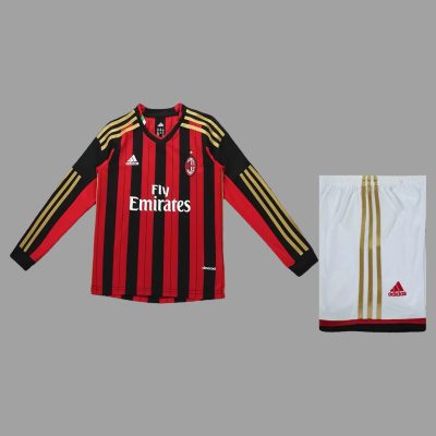 13/14 AC Milan Home Long Sleeve Kids Retro Soccer Jersey Size 16-28