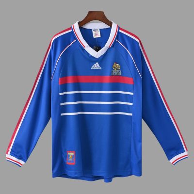 1998 France Home Long Sleeve Retro Soccer Jersey