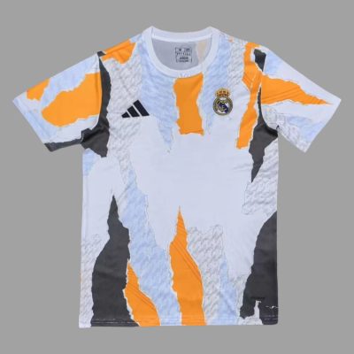 24/25 Real Madrid White/Crew Orange Pre-Match Soccer Jersey