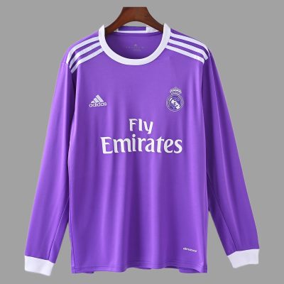16/17 Real Madrid Away Long Sleeve Retro Soccer Jersey
