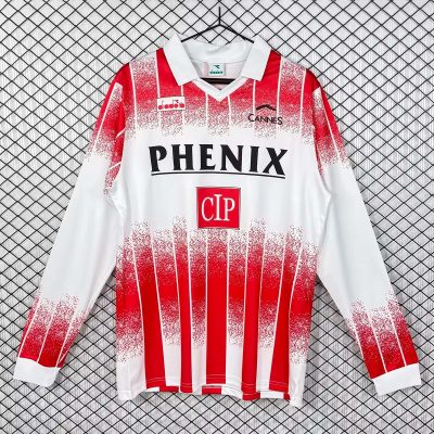 91/92 Cannes Home Long Sleeve Retro Soccer Jersey