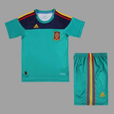 2010 Spain Goalkeeper Green Kids Retro Soccer Jersey Size 16-28