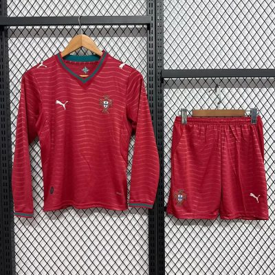 2026 Portugal Home Long Sleeve Kids Soccer Jersey Size 16-28