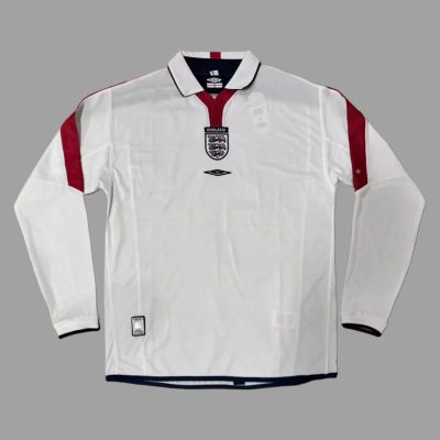 2004 England Home Long Sleeve Retro Soccer Jersey