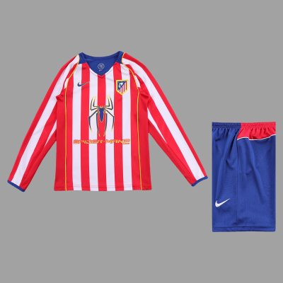 04/05 Atletico Madrid Home Long Sleeve Kids Retro Soccer Jersey Size 16-28
