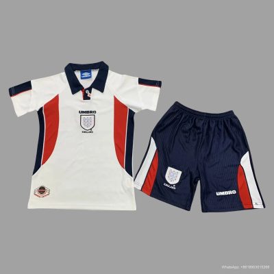 1998 England home retro kids soccer jersey size 16-28