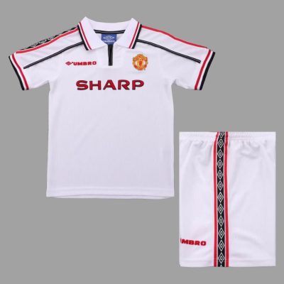 98/99 Manchester United White Kids Retro Soccer Jersey Size 16-28