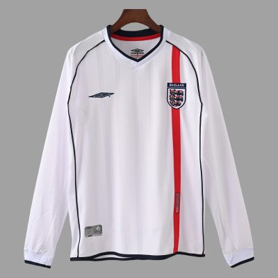 2002 England Home Long Sleeve Retro Soccer Jersey