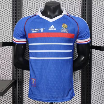 1998 France Home Player Version Retro Soccer Jersey