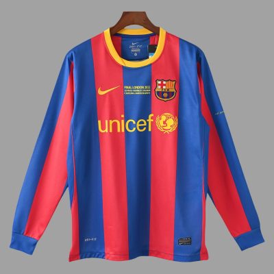 10/11 Barcelona Home Champions Final Long Sleeve Retro Soccer Jersey