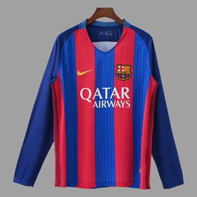 16/17 Barcelona Home Long Sleeve Retro Soccer Jersey