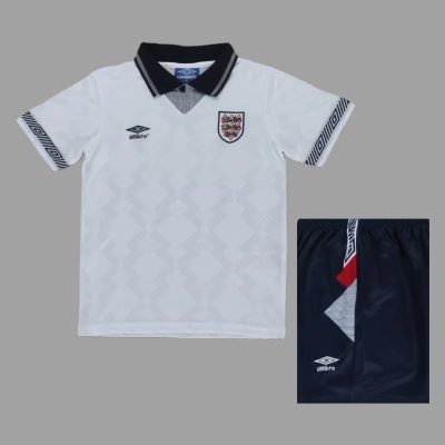 1990 England Home Kids Retro Soccer Jersey Size 16-28