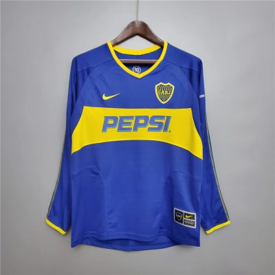 03/04 Boca Juniors Home Long Sleeve Retro Soccer Jersey