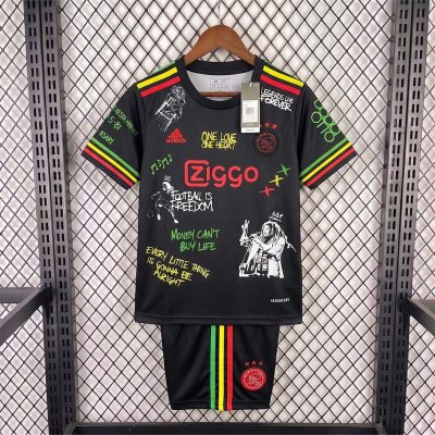 25/26 Ajax Bob Marley Black Kids Soccer Jersey Size 16-28