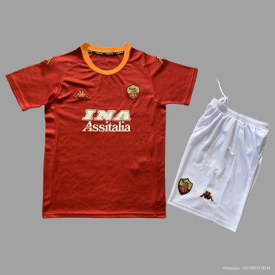 00/01 Roma Home Kids Retro Soccer Jersey Size 16-28