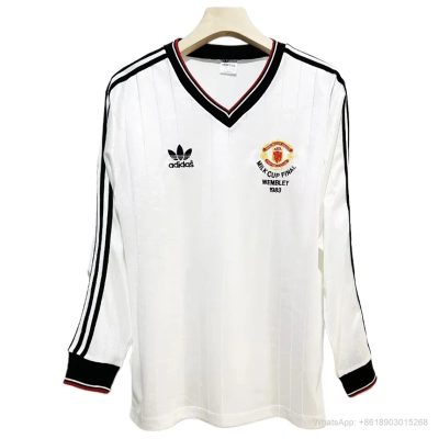 1983 Manchester united away white long sleeves retro soccer jersey yupoo