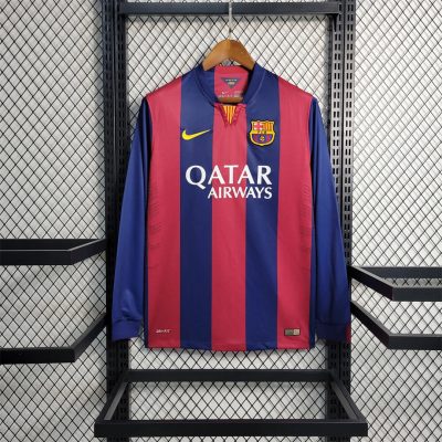 14/15 Barcelona Home Long Sleeve Retro Soccer Jersey